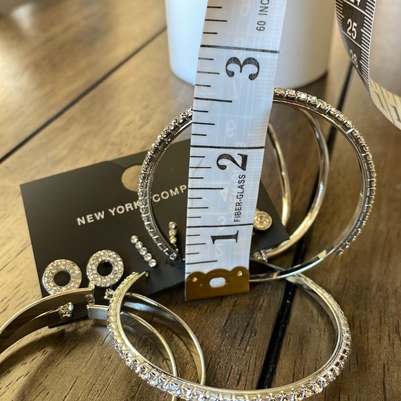 New York & Company Set of 6 Earrings, Silver and Rhinestones, NWT - Picture 3 of 7